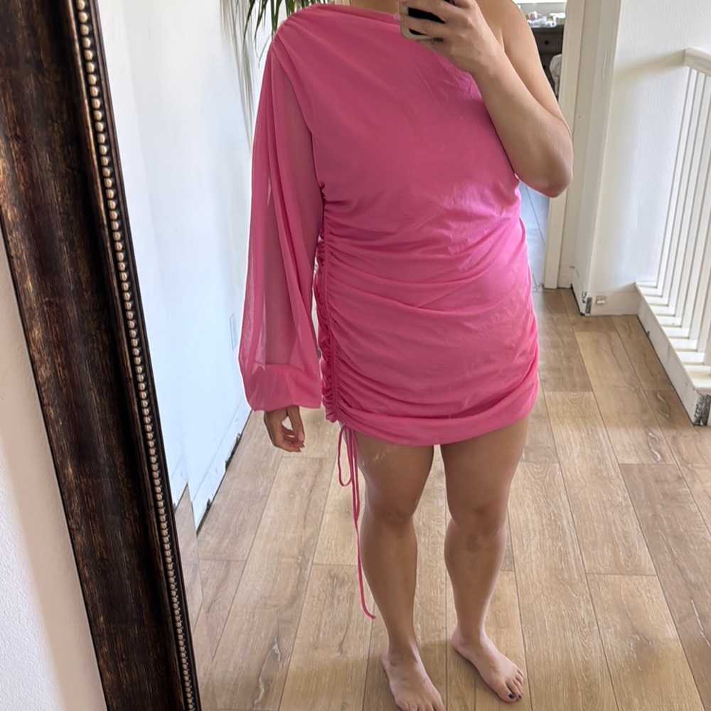 H&M pink Ruched One-Shoulder Dress